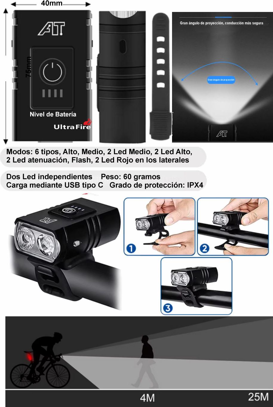 Linterna Ultrafire Bici WF5L